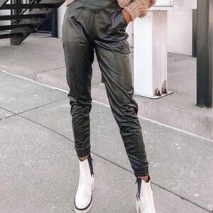 SPANK Faux Leather Jogger Pants in black Noir NWOT size large